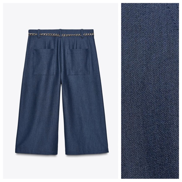 NWT. Zara Blue/Indigo High-Waisted Pleaded Long Shorts. Size S. - Picture 6 of 10